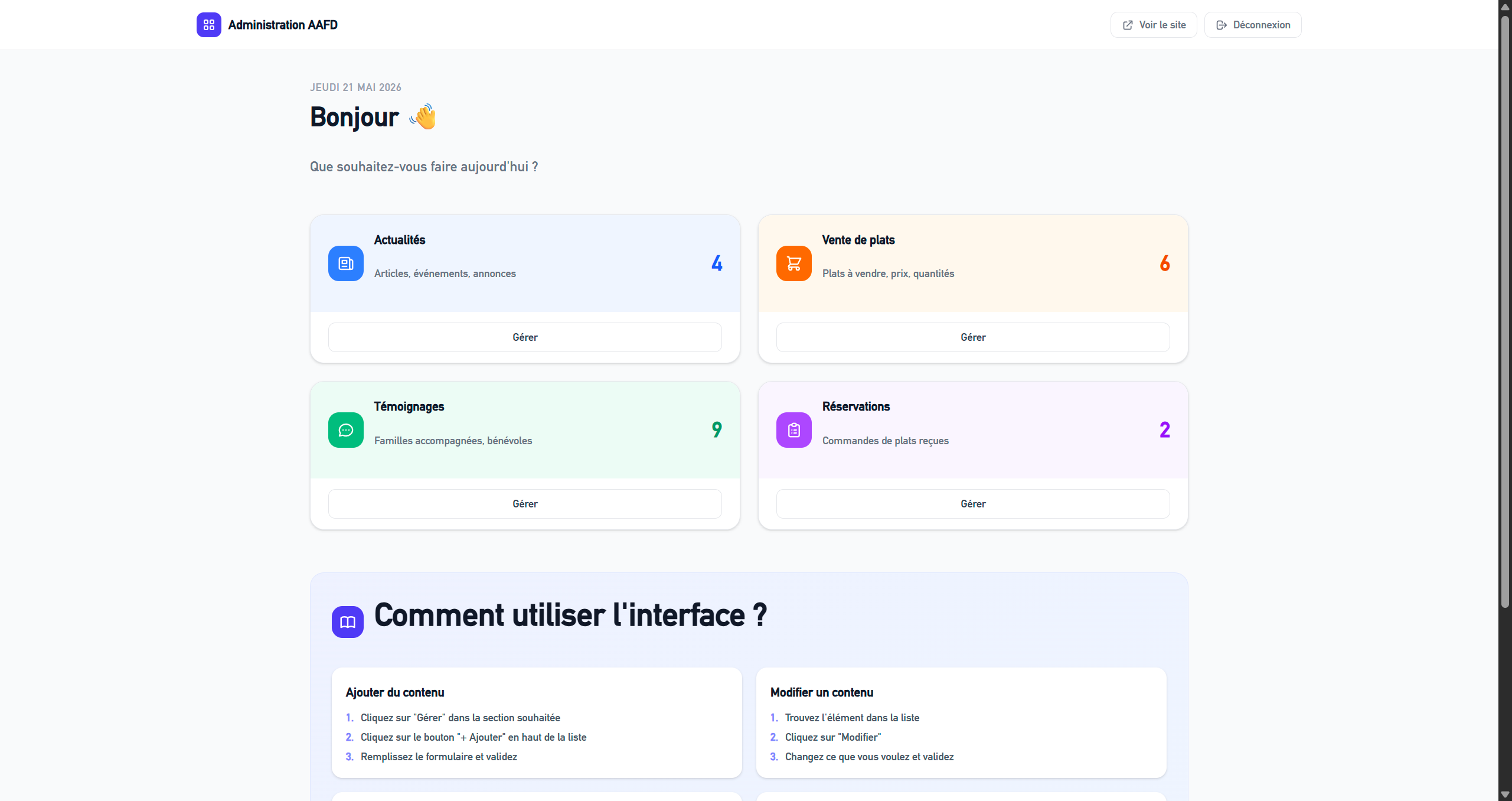 AAFD - Interface admin